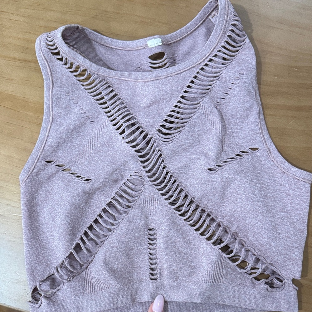 ALO Yoga Mauve Distressed Crop Top